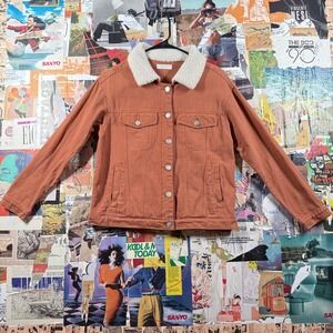 Paper Crane‎ Women's Sherpa Collar Button Down Corduroy Jacket Copper Small